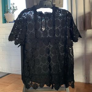 Black Lace Mock Neck Top